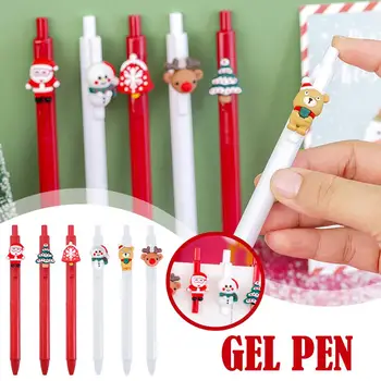 Рождественская гелевая ручка с черными чернилами, выдвижная ручка для письменных принадлежностей, Школьные канцелярские принадлежности, ручка, подарки для детей, школьный креатив Chr Z9J7