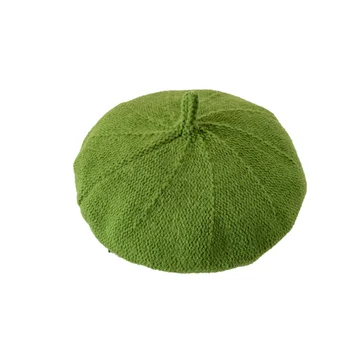 Корейская версия Вязаного берета Для женщин Осенью и зимой, повседневная шляпа художника с большой окружностью головы, Зеленая Универсальная восьмиугольная кепка