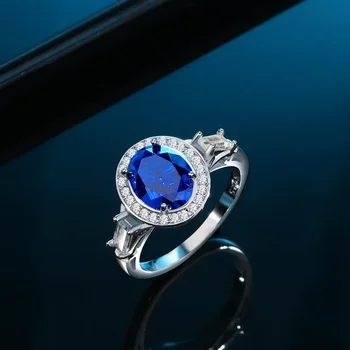 Женское кольцо из стерлингового серебра 925 пробы, инкрустированное овальным сапфиром и цирконием, в благородном стиле Glory для корпоративной вечеринки