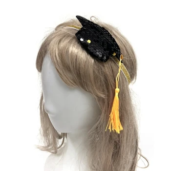 Уникальная Докторская шляпа с блестками, повязка на голову с мини-кисточками, лента для волос на выпускной вечеринке для фотосъемки, головной убор Унисекс