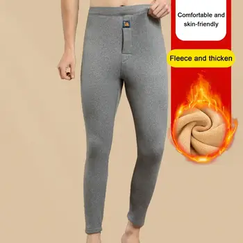 Эластичная термоодежда, мужские термоштаны высокой эластичности с мягкой плюшевой подкладкой, прочная строчка для зимнего тепла, средняя талия