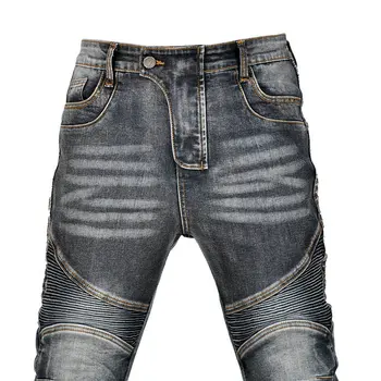 Новые джинсы Moto с высокой эластичностью Винтажные мужские брюки для мотокросса Ретро походные брюки Множество вариантов защитного снаряжения Мотоциклетные брюки