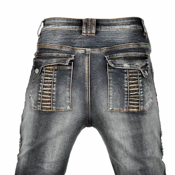 Новые джинсы Moto с высокой эластичностью Винтажные мужские брюки для мотокросса Ретро походные брюки Множество вариантов защитного снаряжения Мотоциклетные брюки