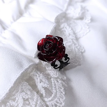 Кольца с цветами Красной розы, Готические Полые кольца на палец для женщин и девочек, Регулируемые Открытые кольца для вечеринки в честь Хэллоуина, Эстетичный челнок