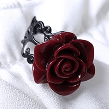 Кольца с цветами Красной розы, Готические Полые кольца на палец для женщин и девочек, Регулируемые Открытые кольца для вечеринки в честь Хэллоуина, Эстетичный челнок