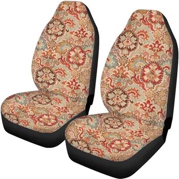 Чехлы для передних и задних автомобильных сидений в стиле эфиопского искусства, полный комплект из 4 шт., устойчивые к скольжению, просты в установке