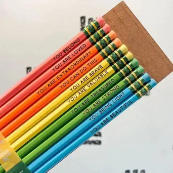 Улучшающие Карандаши, Набор карандашей для аффирмаций, 10 Вдохновляющих деревянных изречений для студентов, учителей, Персонализированный Объемный Комплимент
