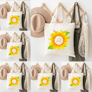 Sunflower 26 Initial Print Tote Bag Team Bride Gift Женские Складные Сумки-Шопперы 2023 Рождественский Тренд Из Ткани Тонкой Строчки