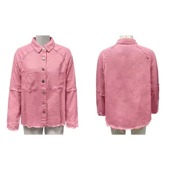 Женская летняя свободная джинсовая куртка со Старыми кисточками и дырками, женская Розовая Свободная Повседневная женская куртка, пальто, Женская одежда