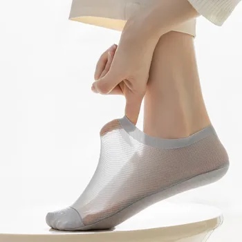 Летние нескользящие носки-лодочки с глубоким вырезом, дышащие носки из сетки, Силиконовые тапочки, женские однотонные невидимые носки без показа